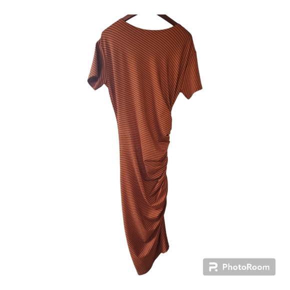 Zara Womens Ruched Midi Dress. Rust/black striped. Size S - Picture 5 of 6